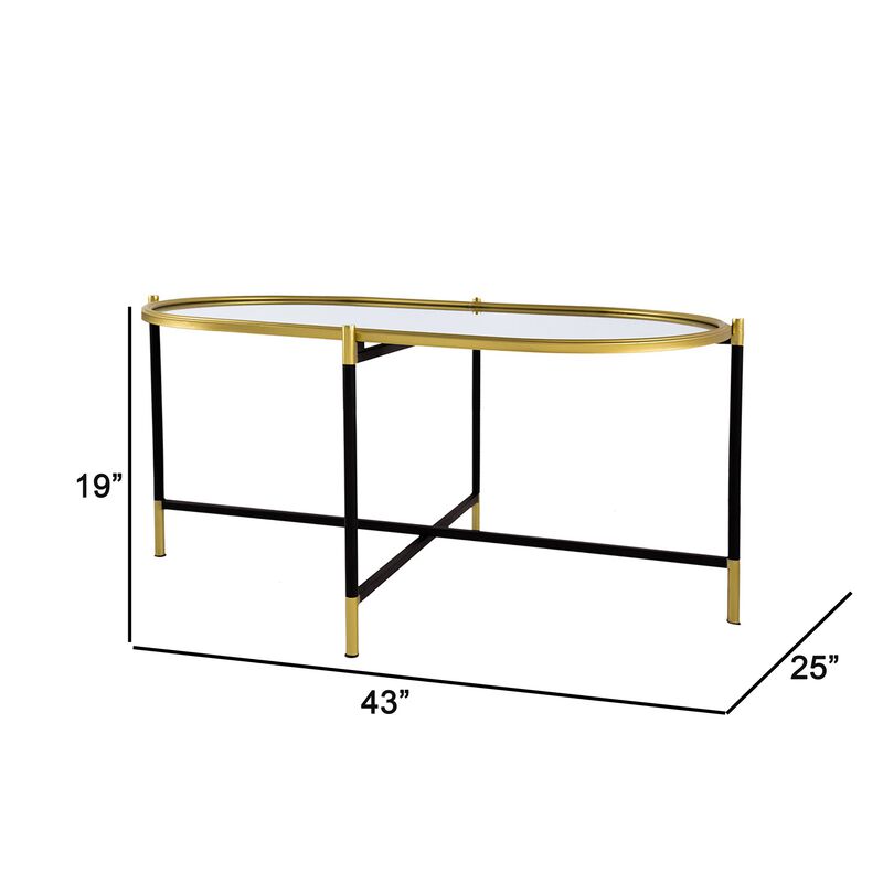 43 Inch Elongated Mirror Top Coffee Table, Iron Frame, Gold Finish, Black image number 4