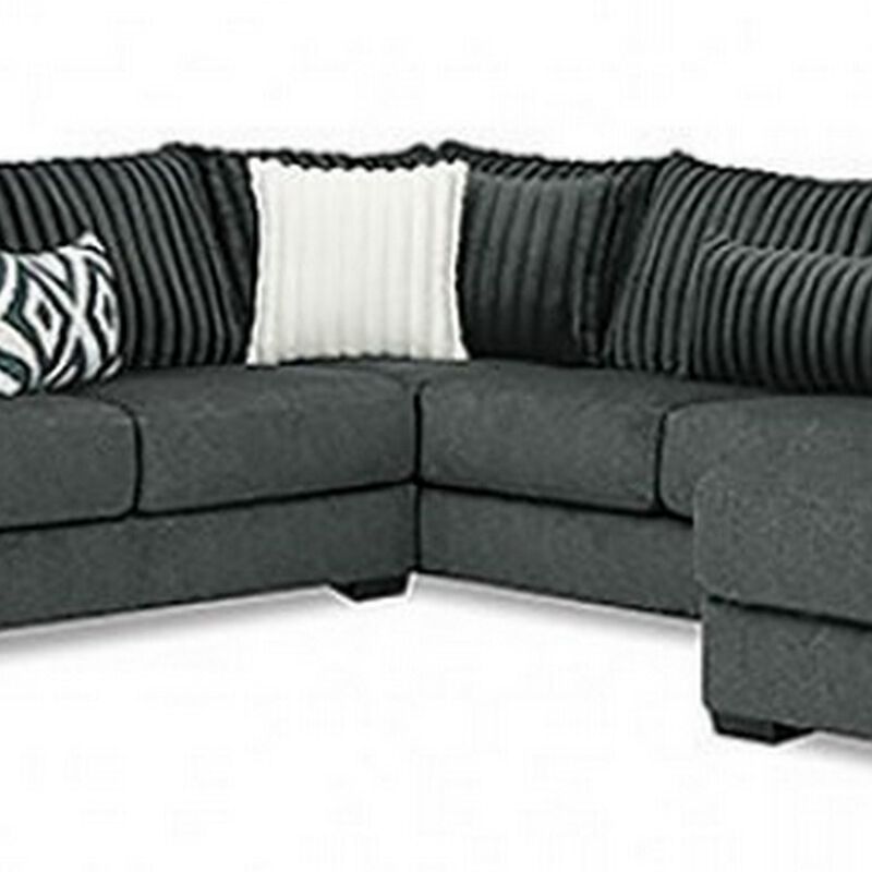Leighton Sectional L Sofa, Gray Chenille, 9 Throw Pillows, 139 Inch - Benzara image number 2