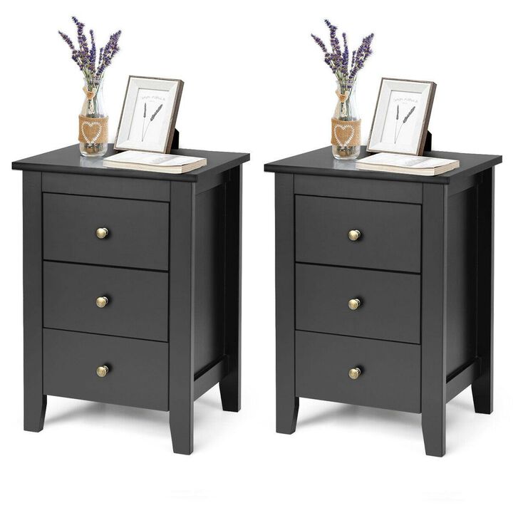 Set of 2 Nightstand End Beside Table Drawers