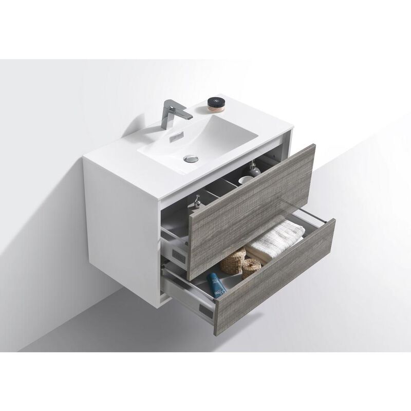 Kubebath DeLusso 36  Ash Gray Wall Mount Modern Bathroom Vanity