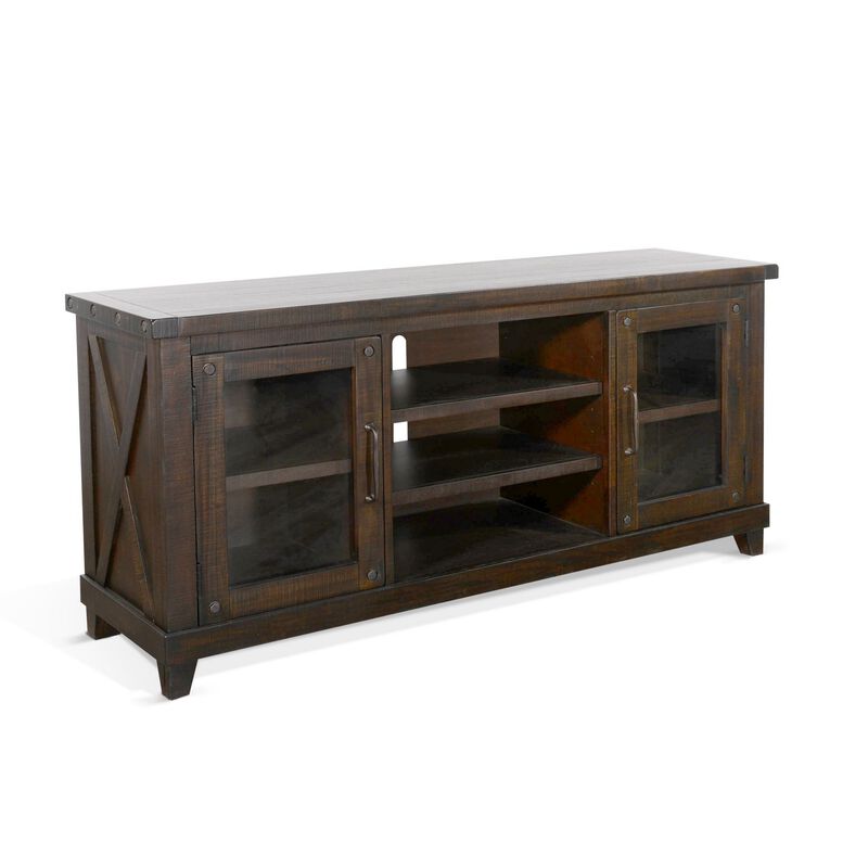 Anva TV Media Console, Shelves, Doors, Dark Brown Mahogany, 64 Inch - Benzara