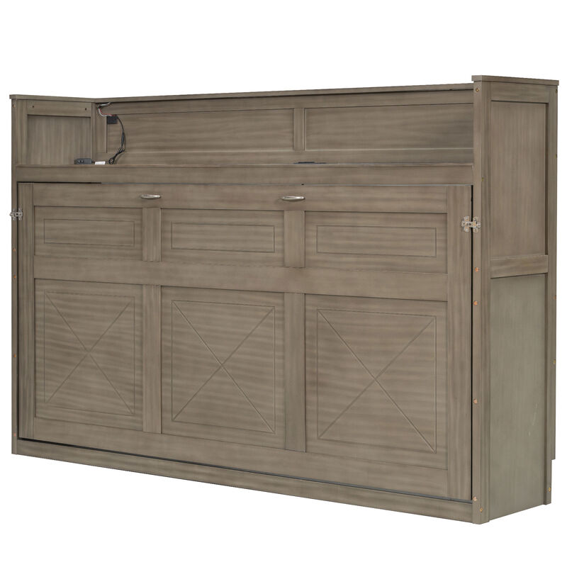 Merax Murphy Bed with Desk,LED Light and USB Charging Station