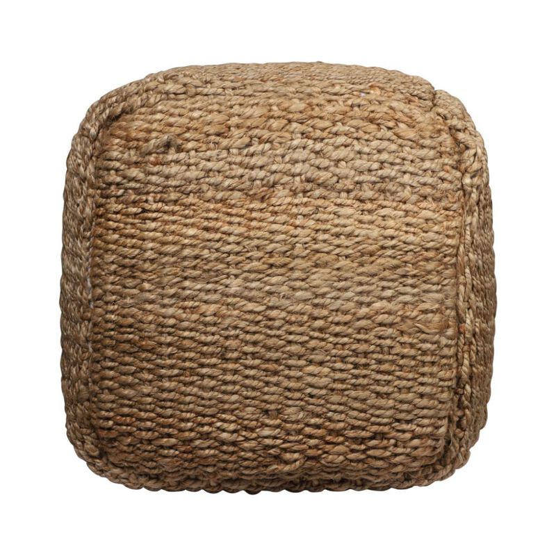 Hivvago 18 Inch Natural Jute Woven Blend Cube Pouf Ottoman