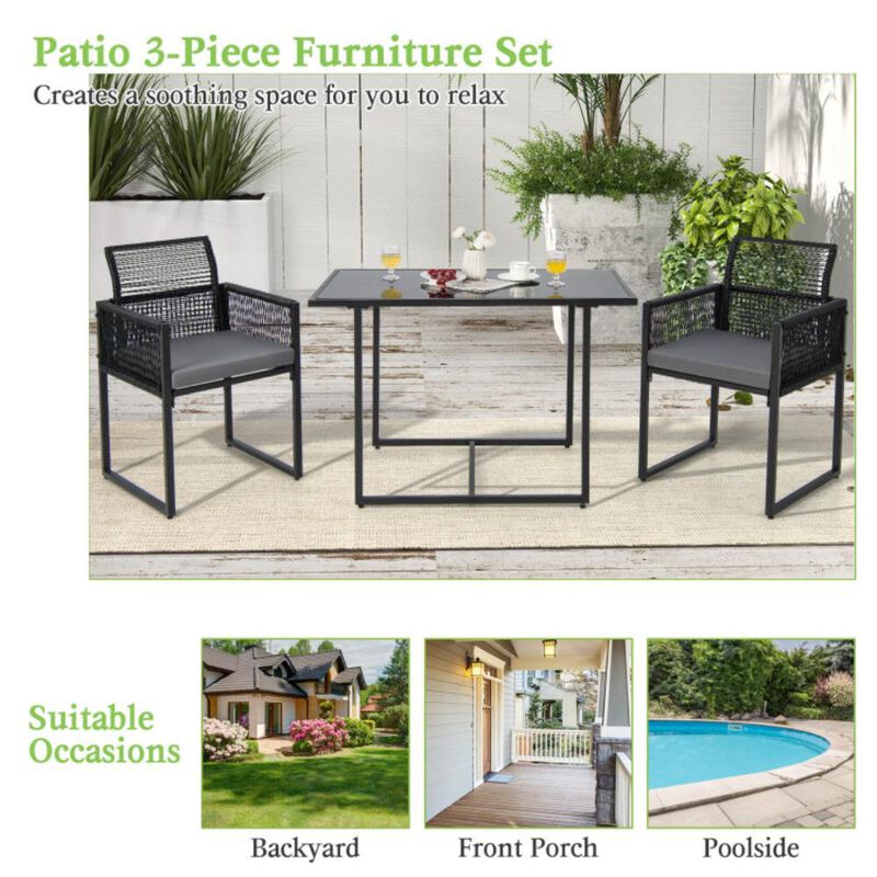 Hivvago 3 Pieces Outdoor Dining Set with Folding Backrest and Seat Cushions