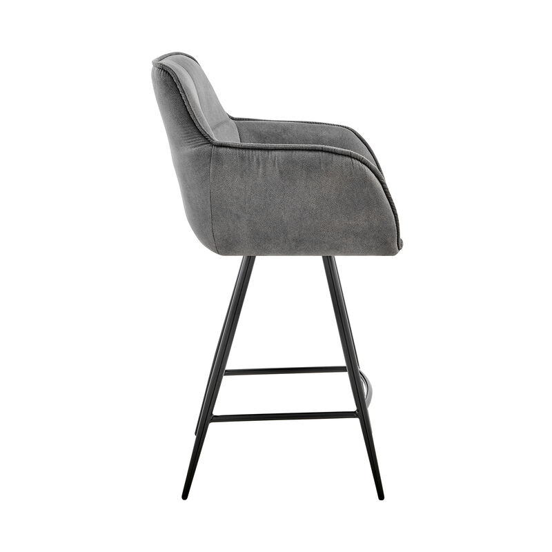 Verona Bar Height Bar Stool in Charcoal Fabric and Black Finish
