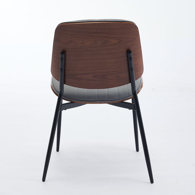 Whisen Set of 2 Mid Century Modern Dining Chairs, Faux Leather Upholstered Seat with Bentwood Back Metal Legs for Kitchen Dining Room image number 6