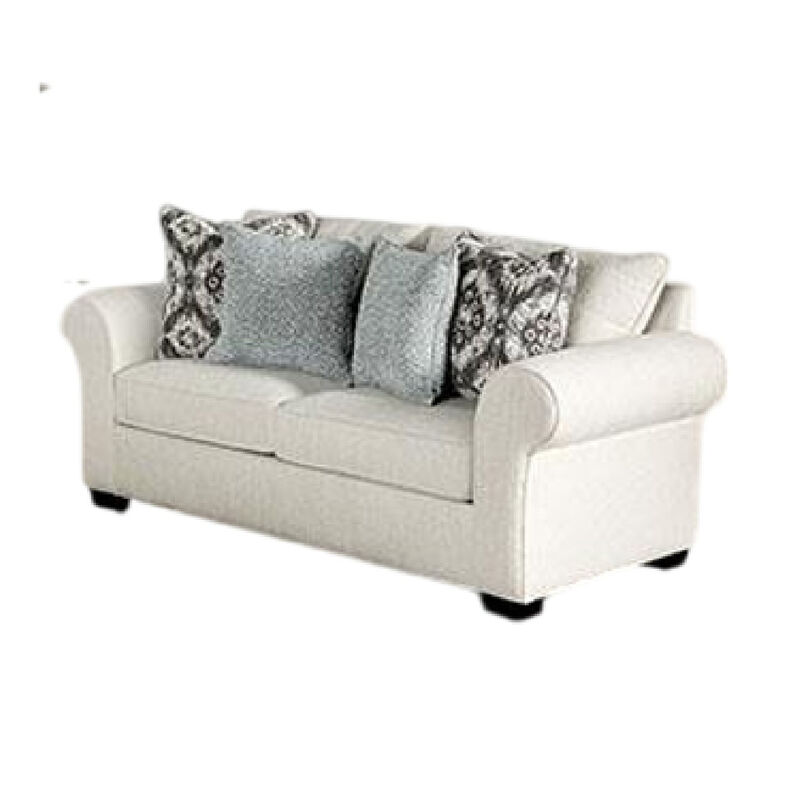 Berrie 2pc Sofa Loveseat Set, 9 Throw Pillows, Modern White Polyester - Benzara