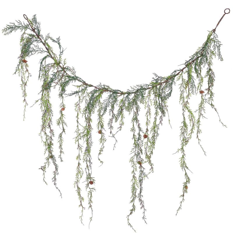 Vickerman 4' Long Weeping Cedar Artificial Christmas Garland, Unlit - Faux Cedar Christmas Garland - Indoor Seasonal Home Decor - Featuring Pine Cones image number 0
