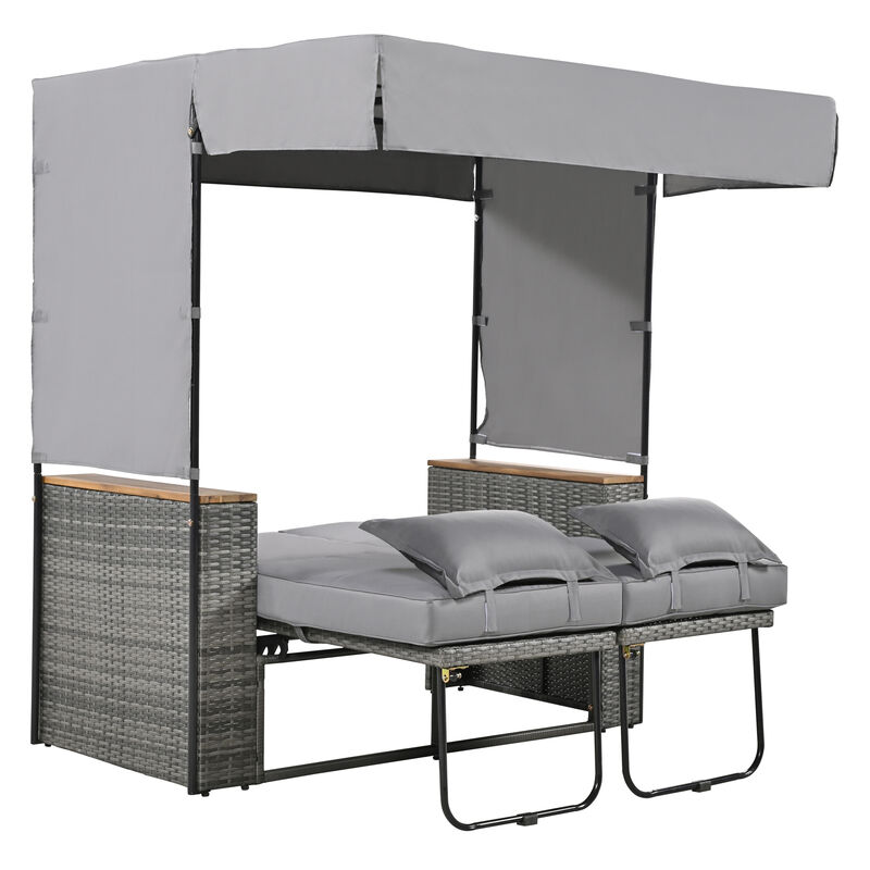 Merax Rattan Outdoor Patio Bench Lounge Roof Set Daybed Sunbed
