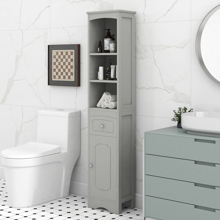 Whisen Verticle Bathroom Cabinet, Freestanding Storage Cabinet with Drawer and Adjustable Shelves
