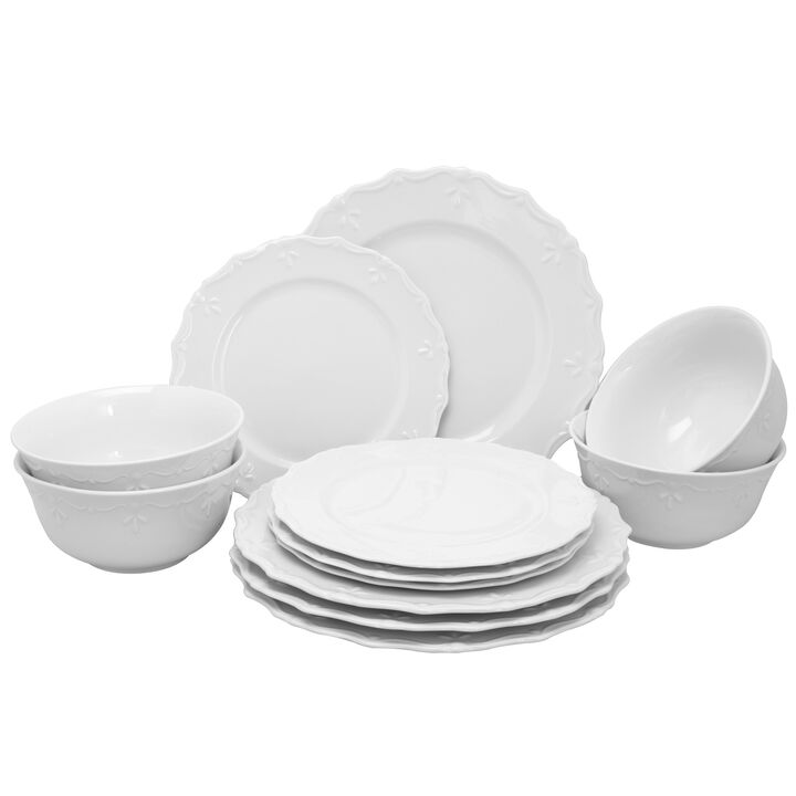 Gibson Home Scallop Buffet Dinnerware Set in White, Set of 12