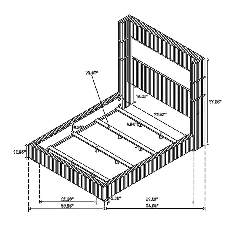 Caro California King Bed, Wingback Panel w LED Flame, Gray Upholstery - Benzara