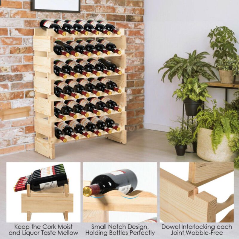 Hivvago 36 Bottles Stackable Wooden Wobble-Free Modular Wine Rack