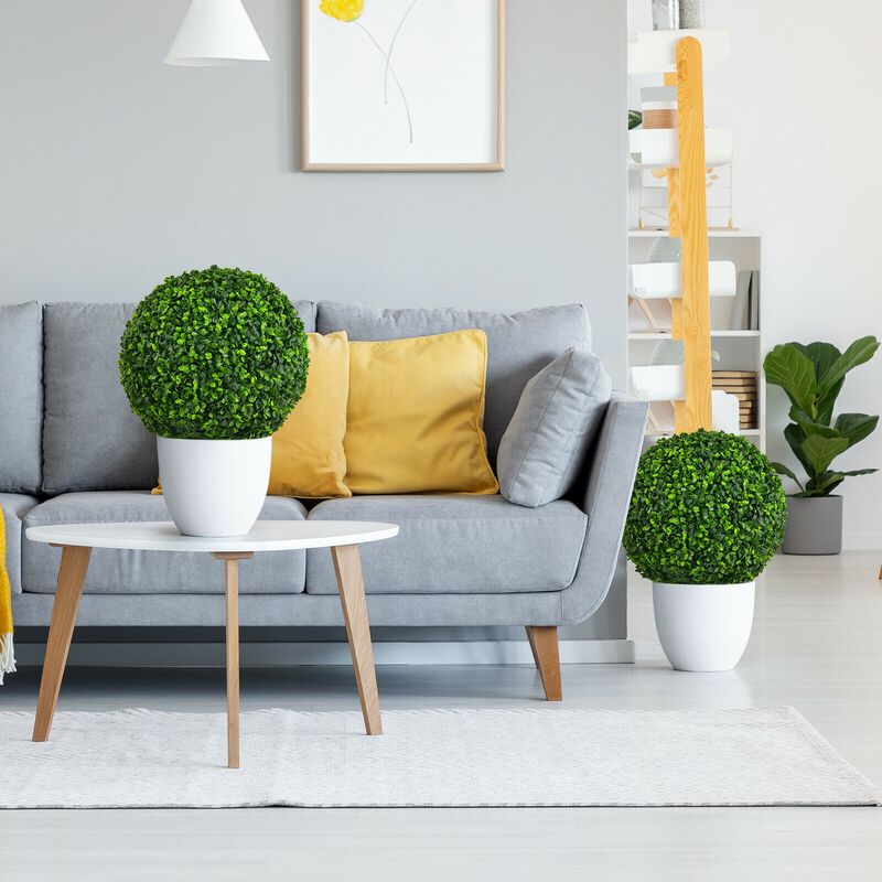 2 Pieces Artificial Boxwood Topiary Ball Tree Set