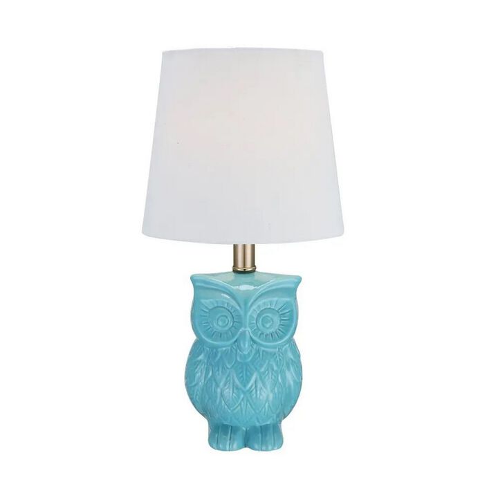 18 Inch Table Lamp with Owl Stand, Set of 2, Ceramic, Aqua Haze Finish-Benzara