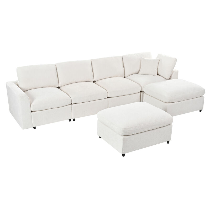Merax Large 6-Seater Chenille Sectional Sofa with 2 Ottomans, High-Density Foam & Pocket Springs image number 0