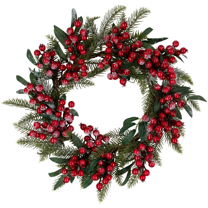 Frosted Red Berries and Foliage Artificial Christmas Wreath 18-Inch  Unlit