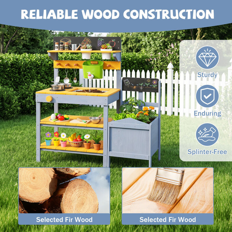 Outdoor Mud Kitchen for Kids with Running Water and Plant Pots image number 8