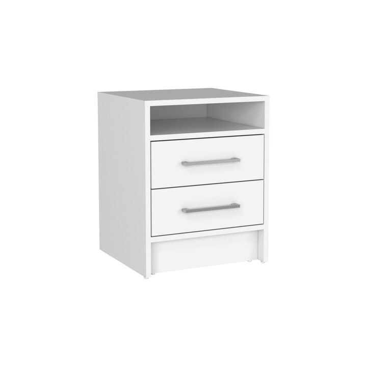 Eter Nightstand, Superior Top, Two Drawers -White