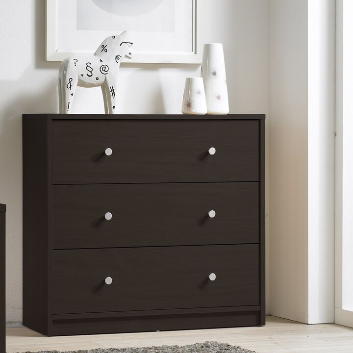 QuikFurn Modern 3-Drawer Chest Bedroom Bureau in Dark Brown Wood Finish