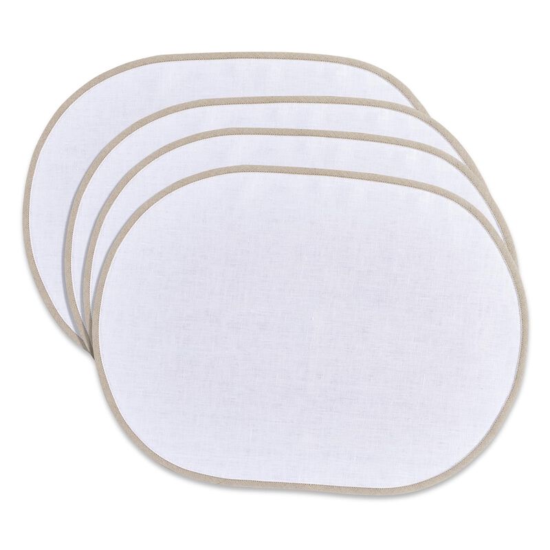 Solino Home Chloe 100% Linen Oval Placemats &ndash; Set of 4, 14 x 19 in, Machine Washable, Holiday and Everyday Dining