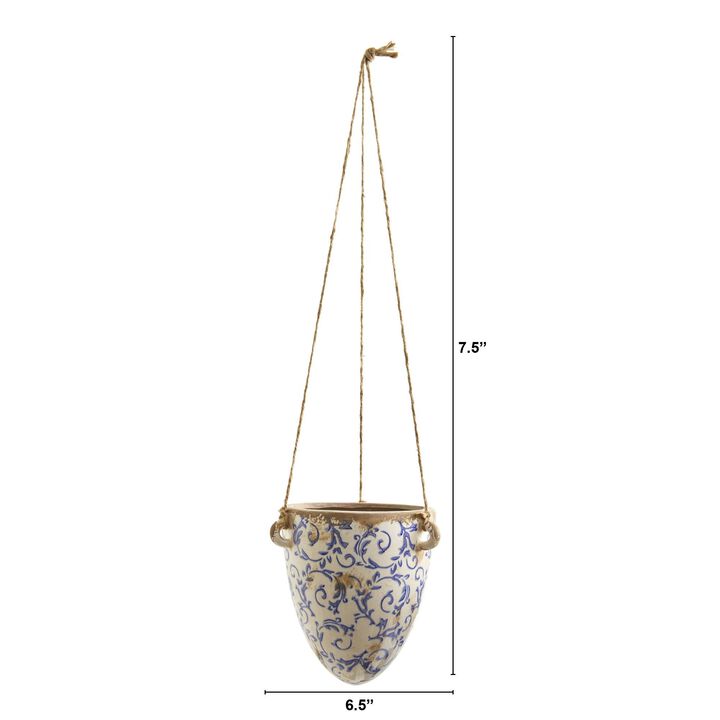 Nearly Natural 2-ft Tuscan Hanging Ceramic Scroll Planter