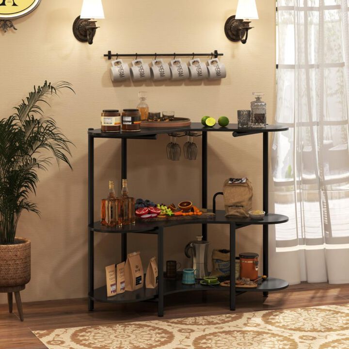 Hivvago 3-Tier Liquor Bar Table with Stemware Racks and Storage Shelves