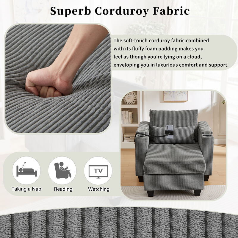 Merax Sofa Bed Corduroy Sleeper Sofa with USB Ports