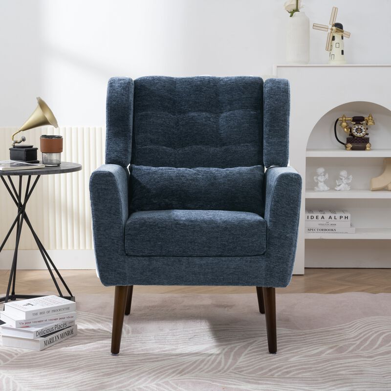 Mondawe Modern Accent Chair, Chenille Upholstered Armchair Comfy Padded Lounge with Pillow