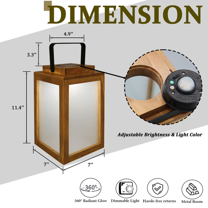 H11" Farmhouse LED Solar Lantern with Wood Farm and Frosted Glass Panel Outdoor Garden Decorative Hanging Lanterns for Outside Camping image number 4