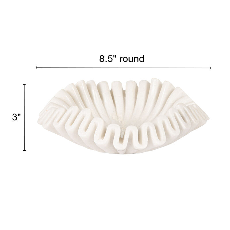 Marble Round Ruffle Bowl, White image number 2