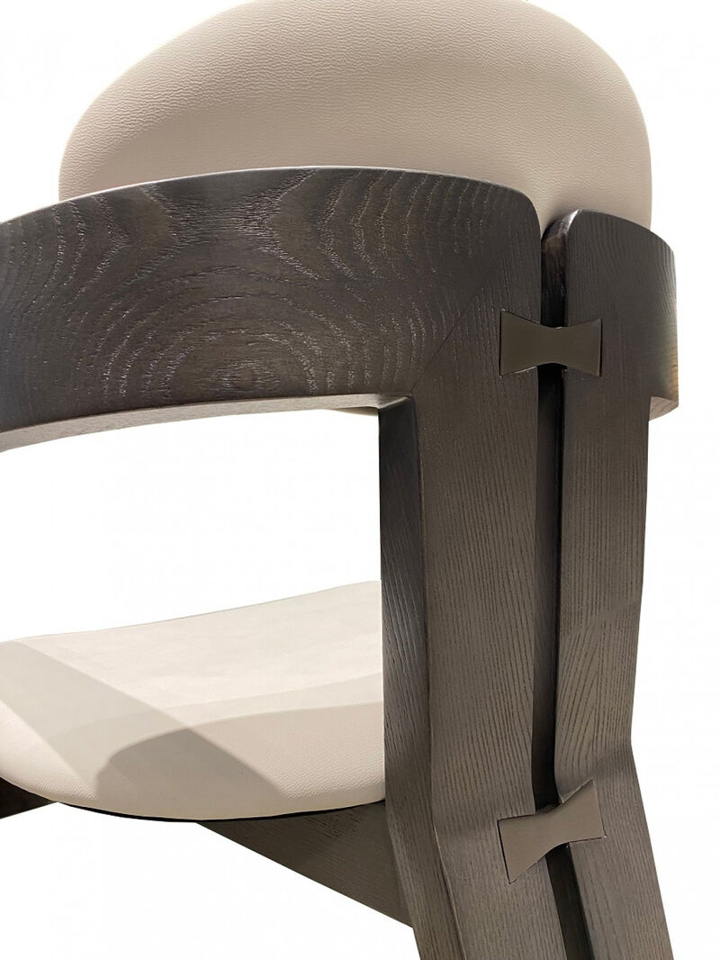 HomeRoots Light Gray And Dark Gray Upholstered Faux Leather Open Back Dining Arm Chair image number 3