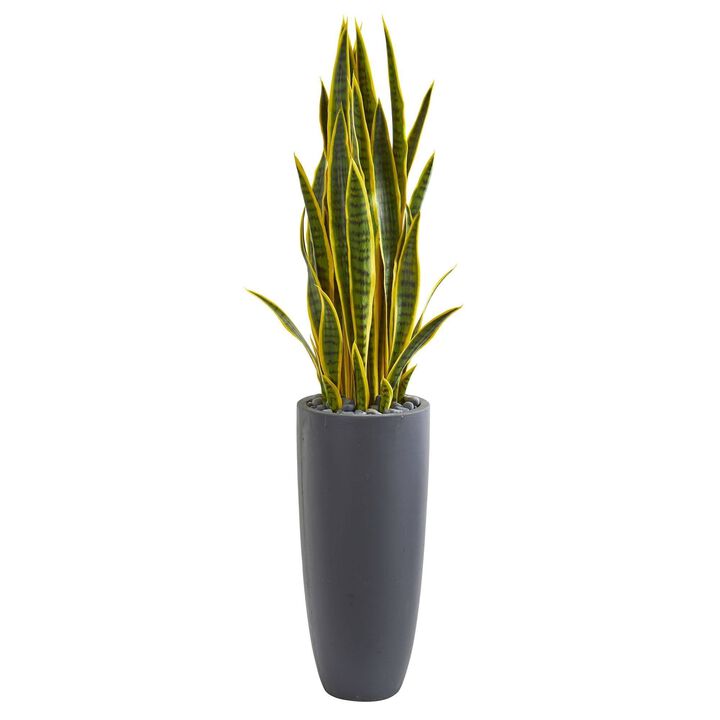 Nearly Natural 4.5-in Sansevieria Artificial Plant in Gray Planter