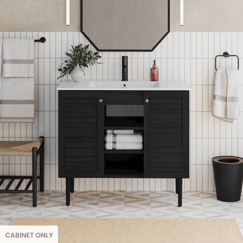 Bron 36" Freestanding Bathroom Vanity Cabinet without Top in Black Oak image number 1