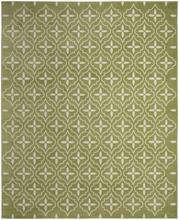 HomeRoots 5' X 7' Green And Ivory Geometric Indoor Outdoor Area Rug