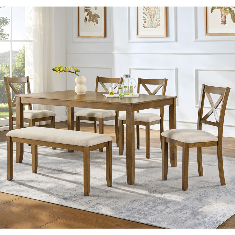 Wurvni 6‑Piece Farmhouse Dining Table Set image number 1