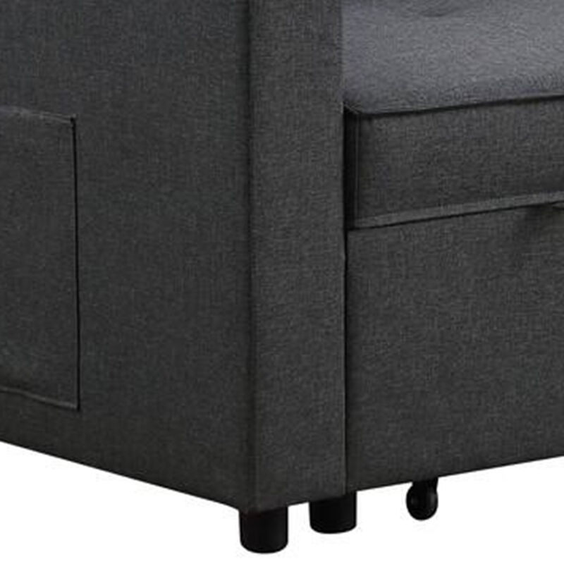 Vito 56 Inch Convertible Sleeper Loveseat with Side Pocket, Dark Gray Linen
