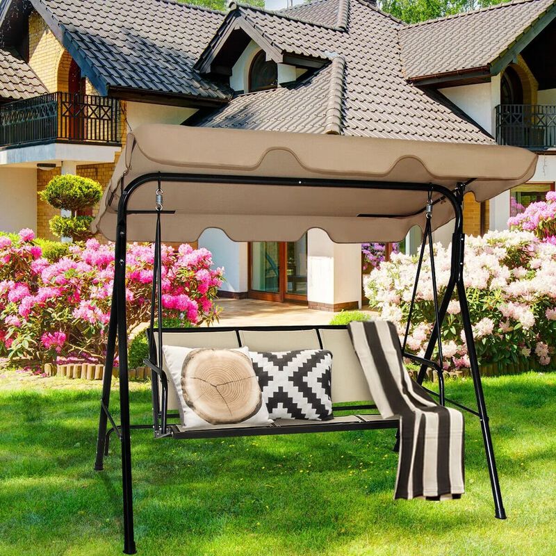 Mondawe 3 Person Steel Frame Patio Swing with Polyester Angle and Adjustable Canopy