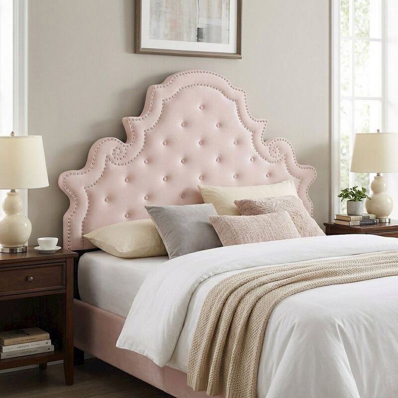 Pink Tufted Velvet Full/Queen Headboard with Plush Upholstery and Durable Frame image number 3