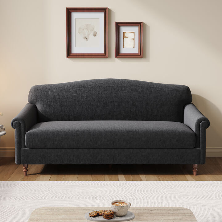Merax Elegant Rolled Arm 2-Seater Chenille Loveseat with Turned Rubberwood Legs