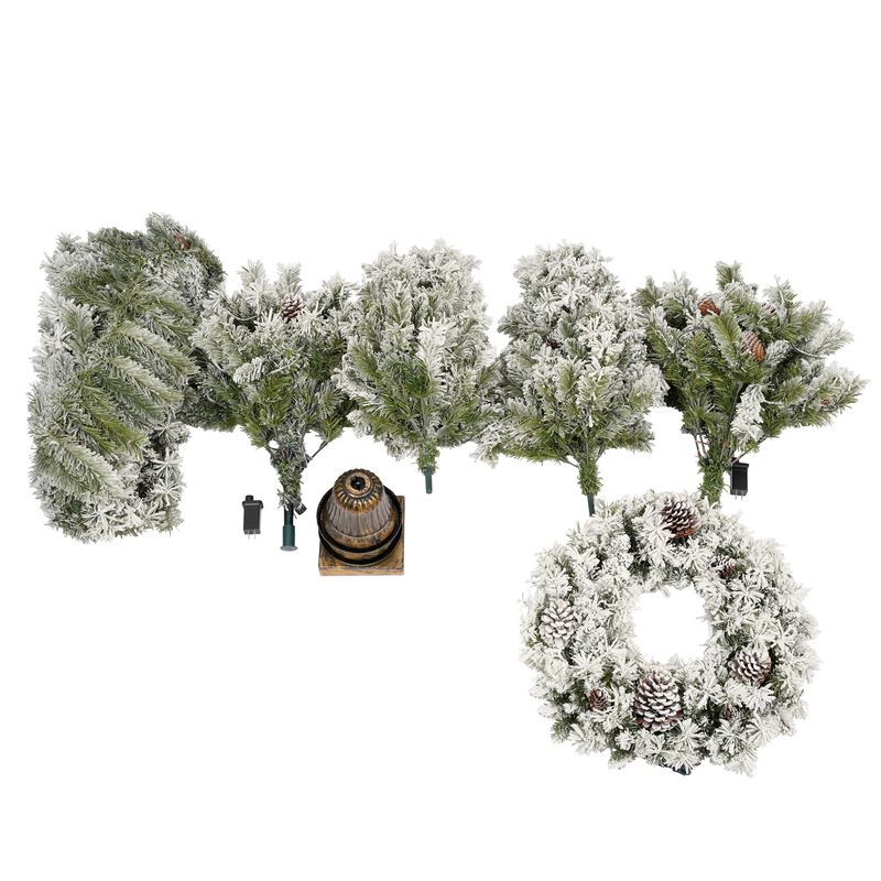 Whisen Pre-lit Xmas Tree Artificial Christmas 4-Piece Set,Garland, Wreath and Set of 2 Entrance Trees X-mas with LED Lights image number 3