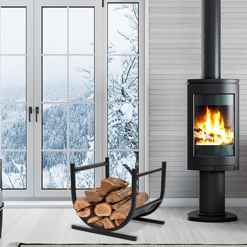 Steel Log Holder with Modern Classic Design for Fireplace or Patio Use