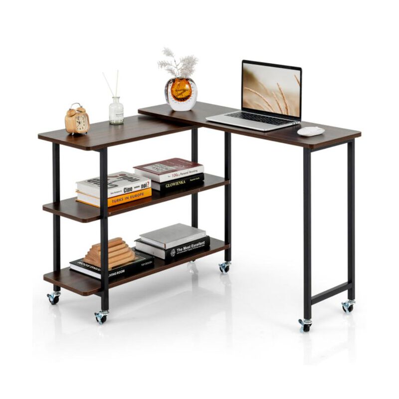 Hivvago 360&Acirc;&deg; Rotating Sofa Side Table with 2-Tier Storage Shelves