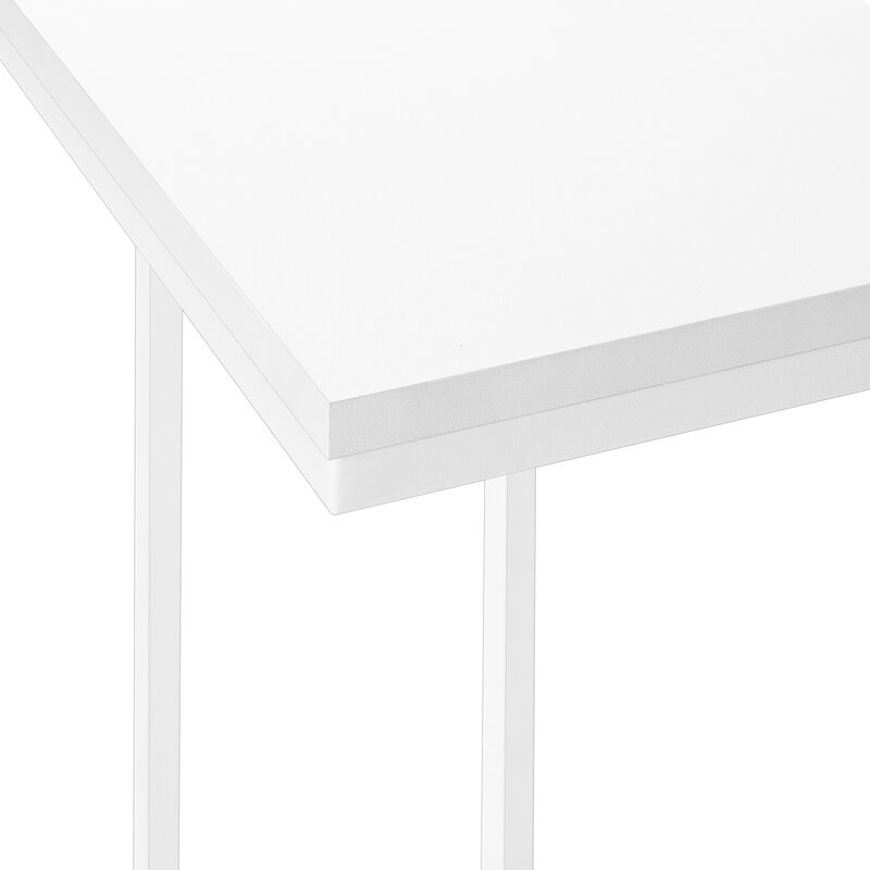 Monarch Specialties I 3468 Accent Table, C-shaped, End, Side, Snack, Living Room, Bedroom, Metal, Laminate, White, Contemporary, Modern