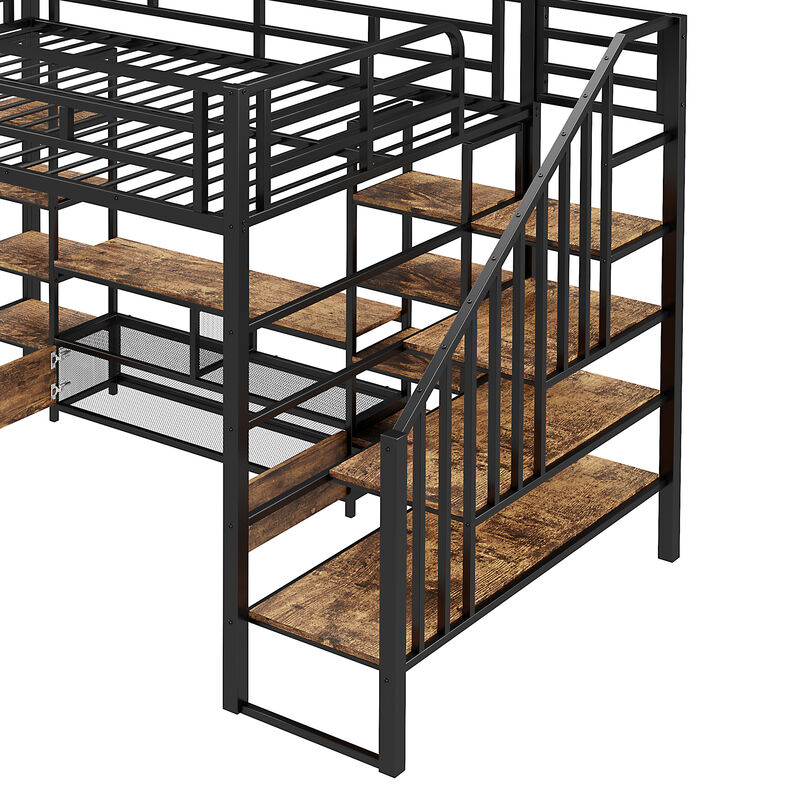 Merax Metal Loft Bed with Staircase and Storage