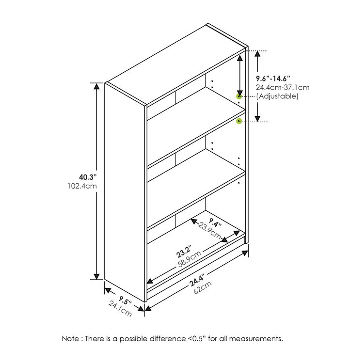 FurinnoFURINNO JAYA Simple Home 3-Tier Adjustable Shelf Bookcase, White