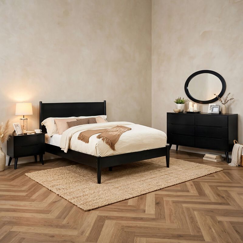 Leyla 4pc Twin Bedroom Set, Dresser with Oval Mirror, Wood image number 1