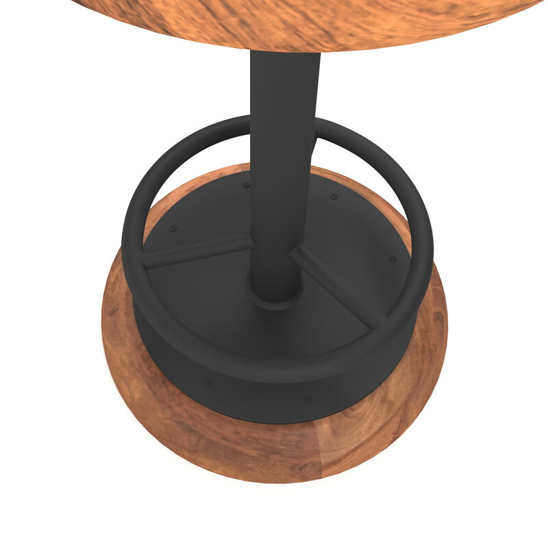 Rustic Charm Swivel Counter Bar Stool 24 Inch Handcrafted, Brown Mango Wood Round Seat, Black Iron Base with Footrest - Benzara