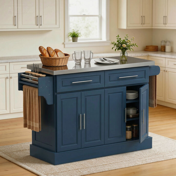 Hivvago Rolling Kitchen Workstation with Stainless Countertop