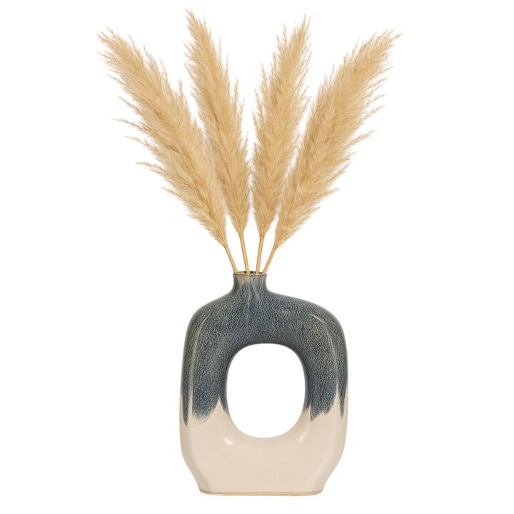 Cer, 15" Curvy Open Cut-out Vase, Blue/white